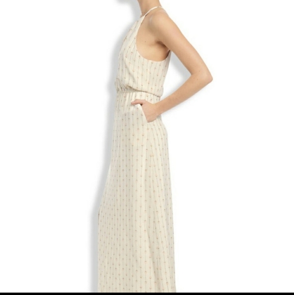 $168 Lucky Brand 100% Silk Geometric Print Maxi Dress L Boho Neutral - Picture 2 of 11